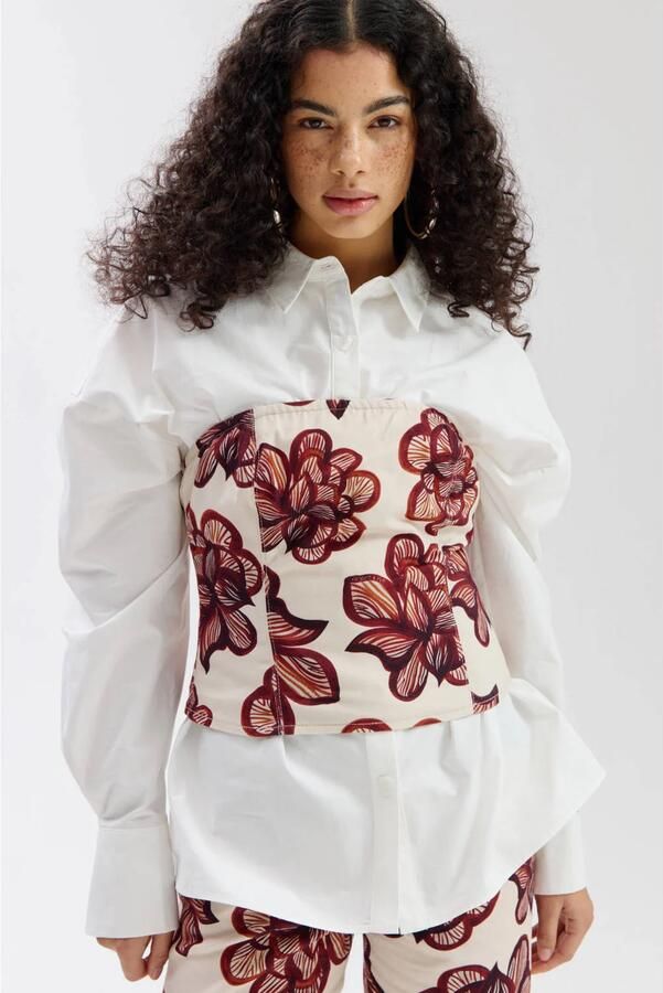 HARPER & YVE denim gebloemde strapless top ecru