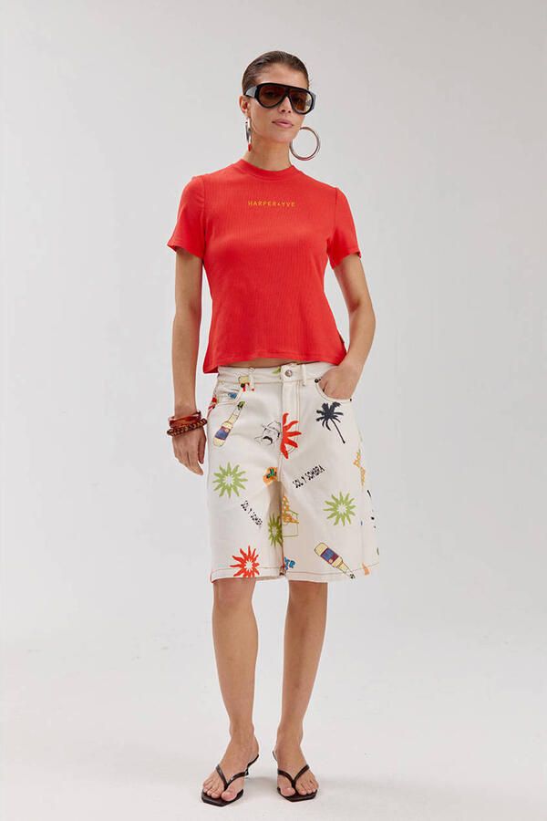 HARPER & YVE denim regular waist bermuda short ecru