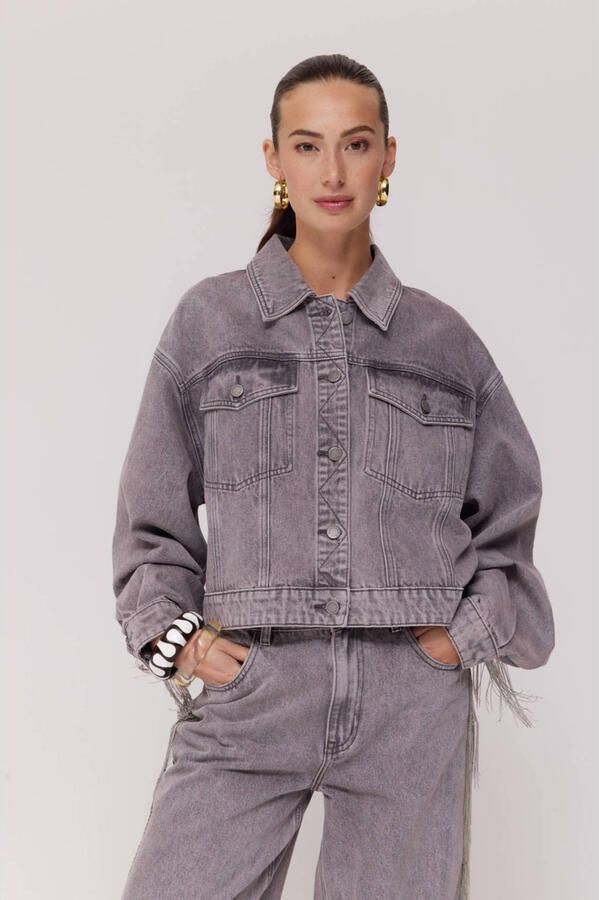 HARPER & YVE denim spijkerjas grey denim met franjes