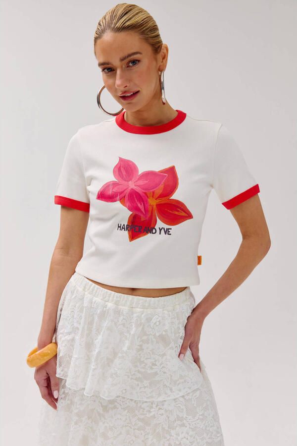 HARPER & YVE gebloemd T-shirt ecru