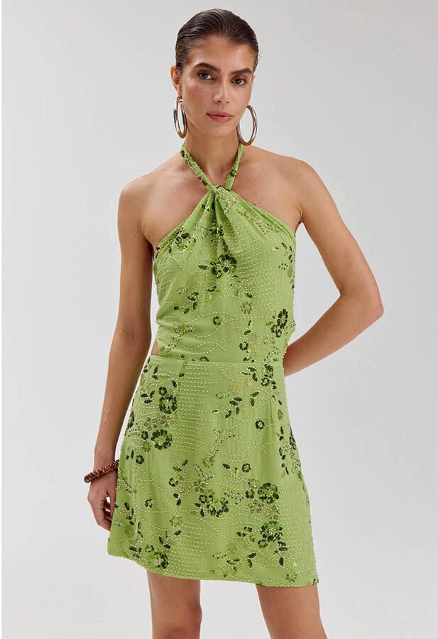 HARPER & YVE gebloemde cocktailjurk met pailletten groen - Foto 5