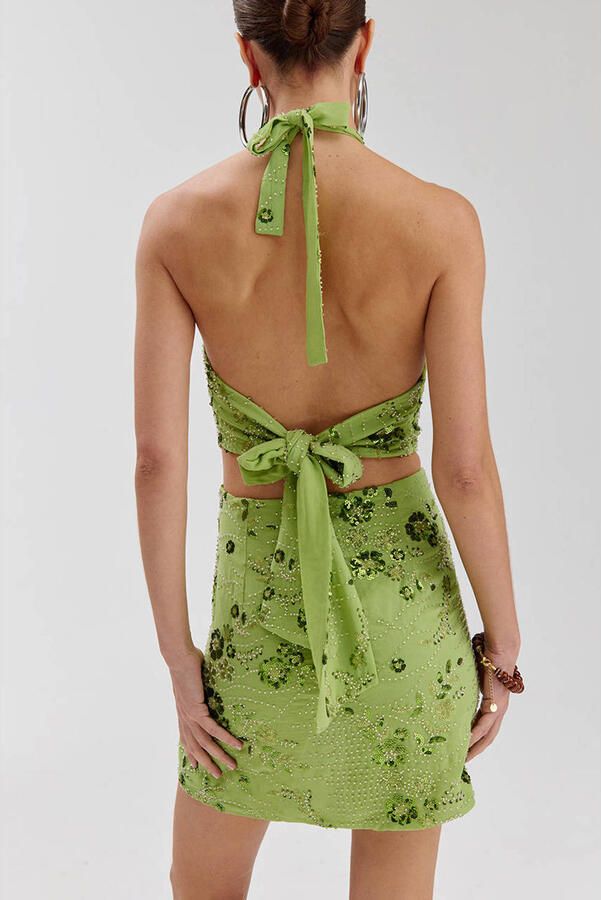 HARPER & YVE gebloemde cocktailjurk met pailletten groen - Foto 6