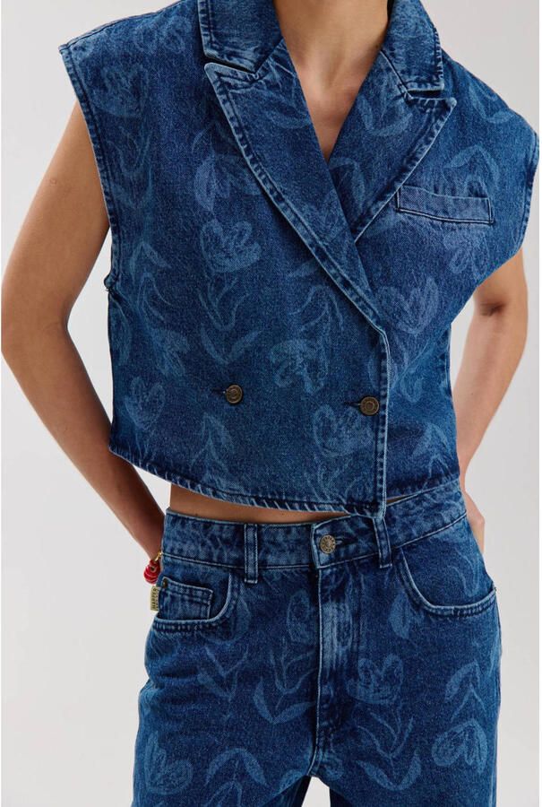 HARPER & YVE gebloemde gilet medium blue denim