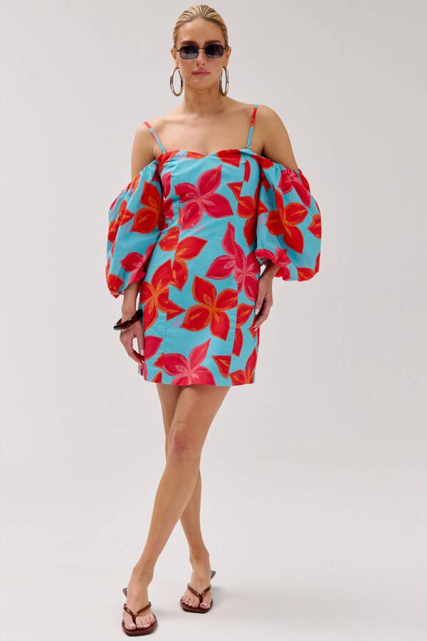 HARPER & YVE gebloemde off shoulder jurk blauw - Foto 3