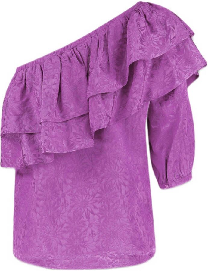 HARPER & YVE gebloemde satijnen one shouldertop ROSIE paars - Foto 3