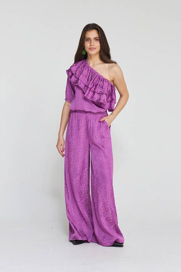 HARPER & YVE gebloemde satijnen one shouldertop ROSIE paars
