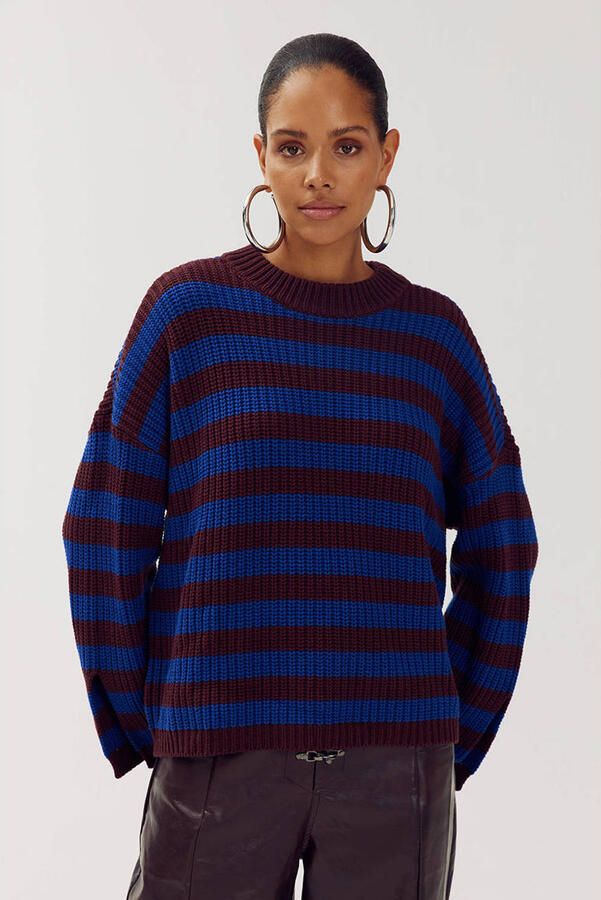 HARPER & YVE gebreide gestreepte trui met wol blauw rood