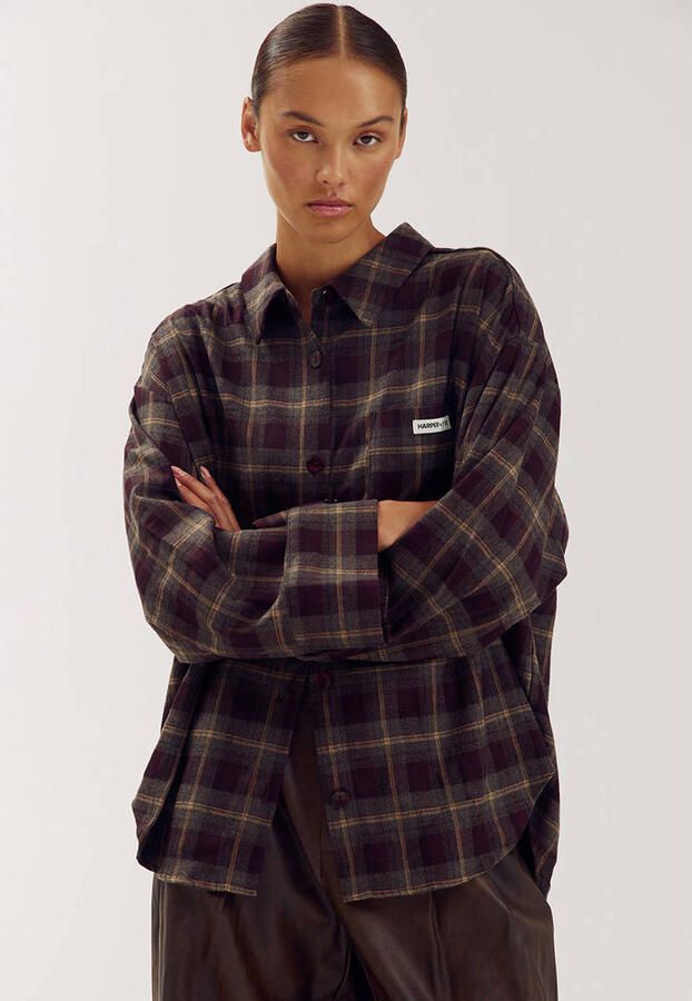 HARPER & YVE geruite blouse aubergine