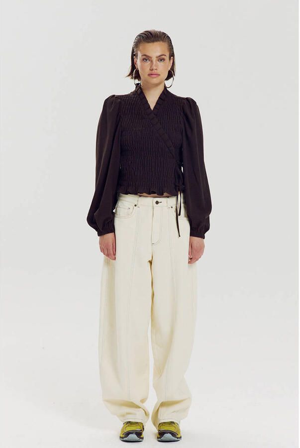 HARPER & YVE geruite blouse met smockwerk donkerbruin - Foto 2