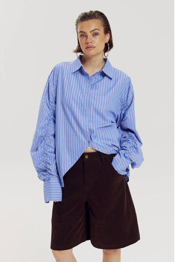 HARPER & YVE gestreepte blouse met plooien blauw