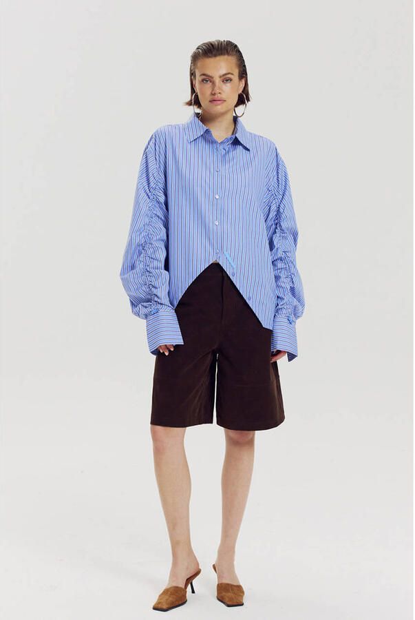 HARPER & YVE gestreepte blouse met plooien blauw - Foto 2