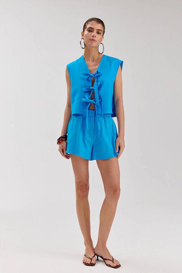 HARPER & YVE gilet met linnen blauw