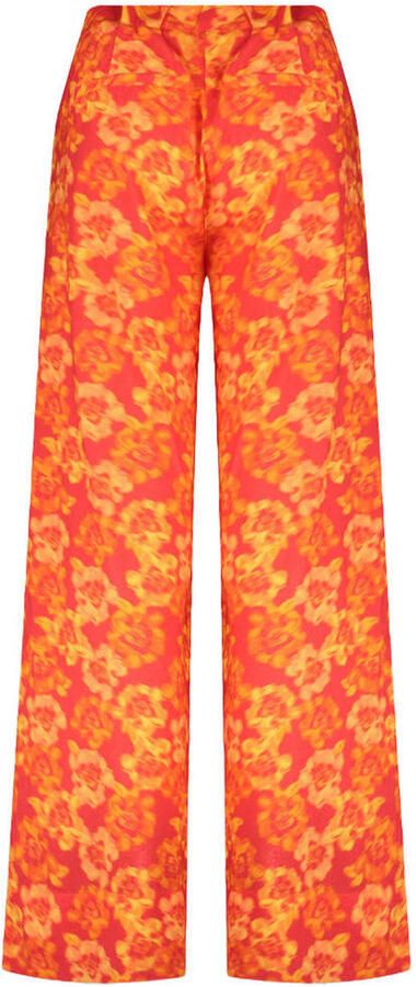 HARPER & YVE high straight gebloemde broek met plooien oranje - Foto 3