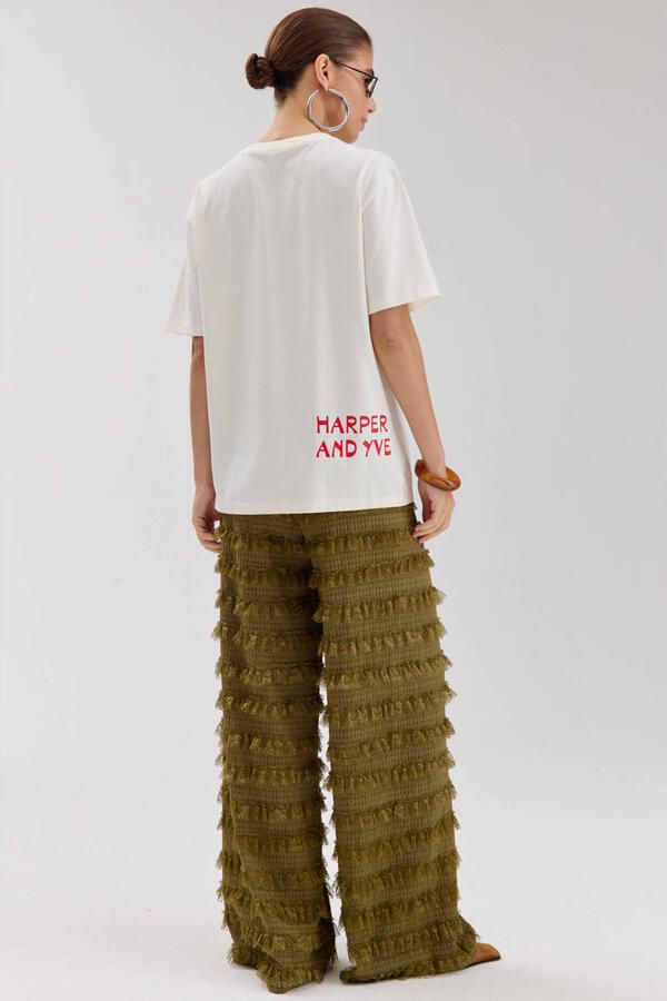 HARPER & YVE high waist straight fit broek met ruches khaki - Foto 2
