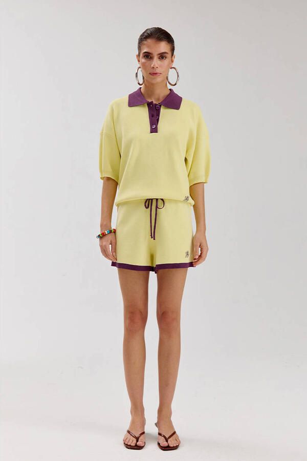 HARPER & YVE high waist casual short fijn gebreid lichtgeel