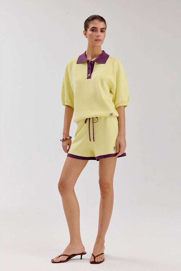 HARPER & YVE high waist casual short fijn gebreid lichtgeel - Foto 3
