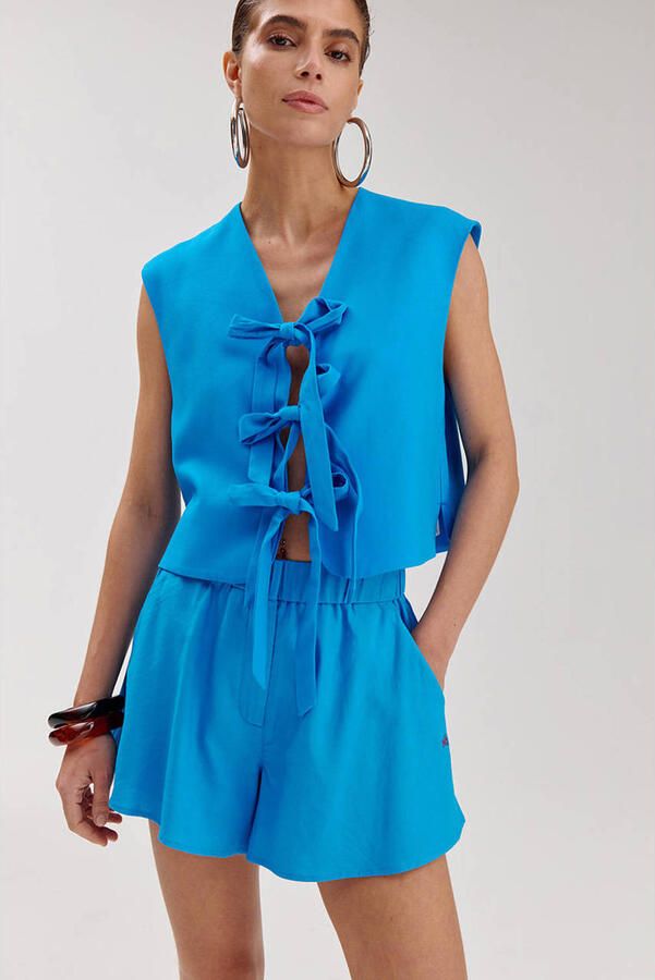 HARPER & YVE high waist casual short met linnen blauw