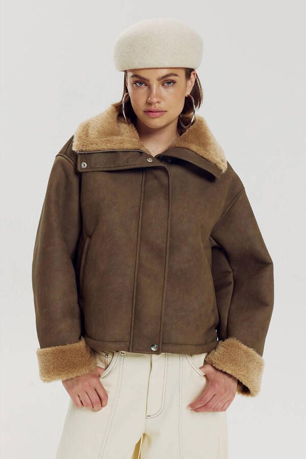 HARPER & YVE imitatiebont lammy coat met imitatiebontkraag groen