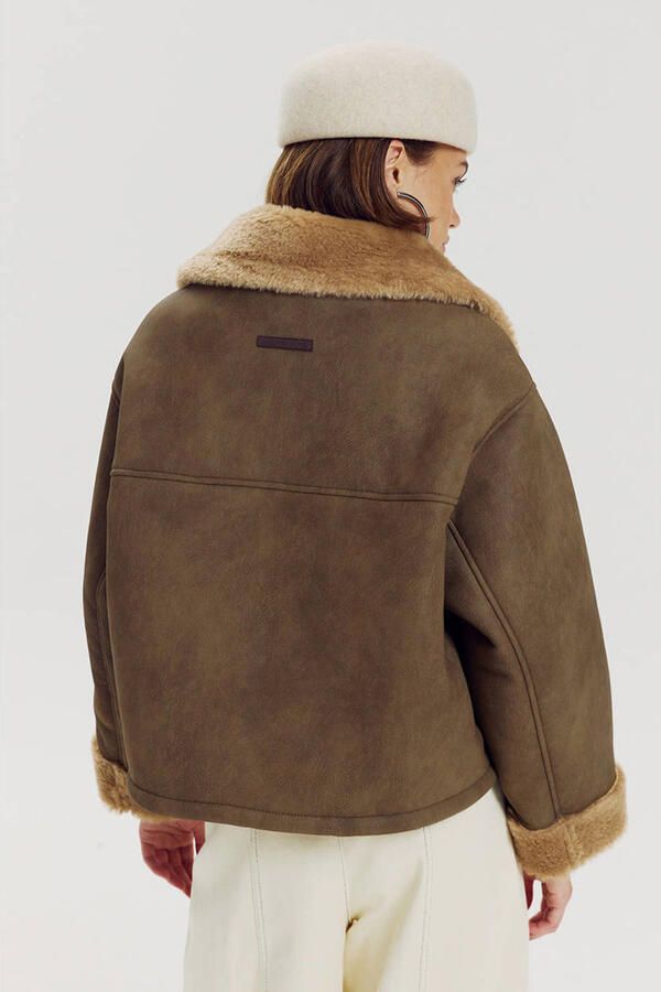 HARPER & YVE imitatiebont lammy coat met imitatiebontkraag groen - Foto 3