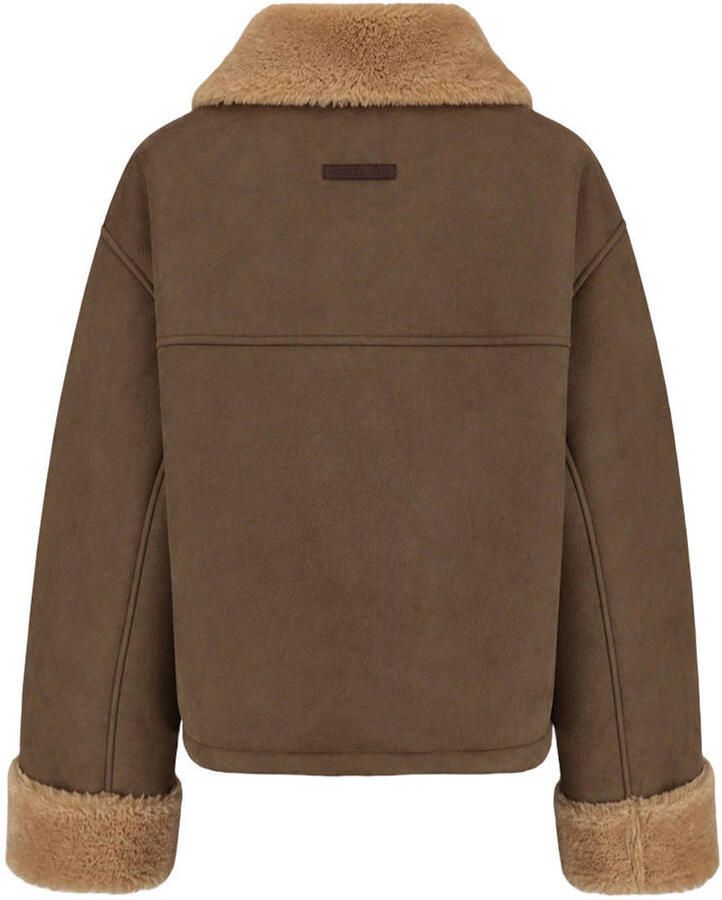 HARPER & YVE imitatiebont lammy coat met imitatiebontkraag groen - Foto 2