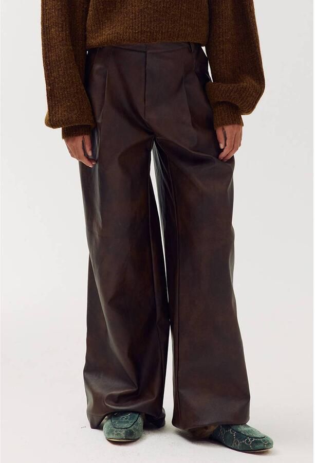 HARPER & YVE imitatieleren wide leg broek donkerbruin