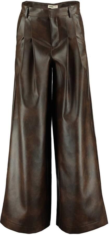HARPER & YVE imitatieleren wide leg broek donkerbruin - Foto 3