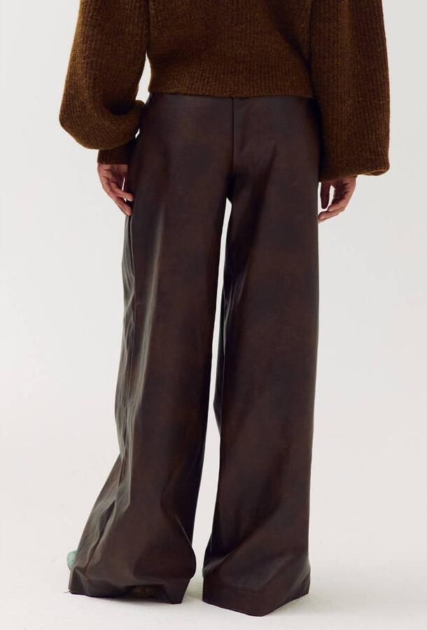 HARPER & YVE imitatieleren wide leg broek donkerbruin - Foto 2