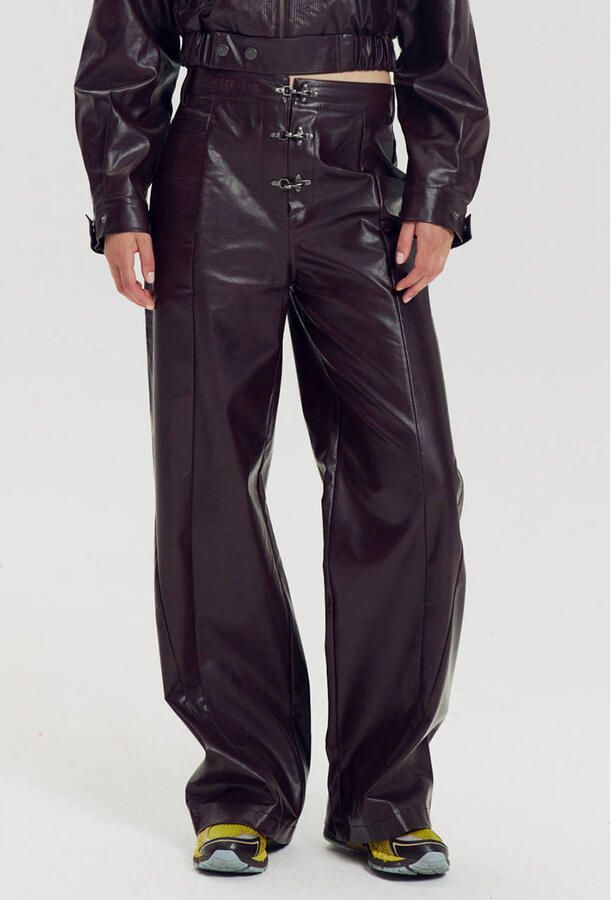 HARPER & YVE imitatieleren wide leg broek donkerpaars