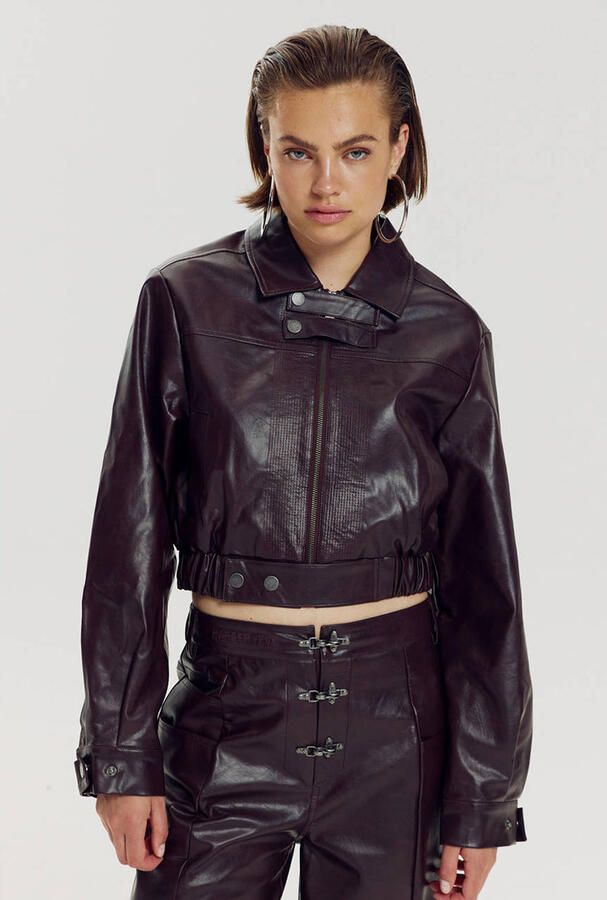 HARPER & YVE imitatieleren wide leg broek donkerpaars - Foto 2