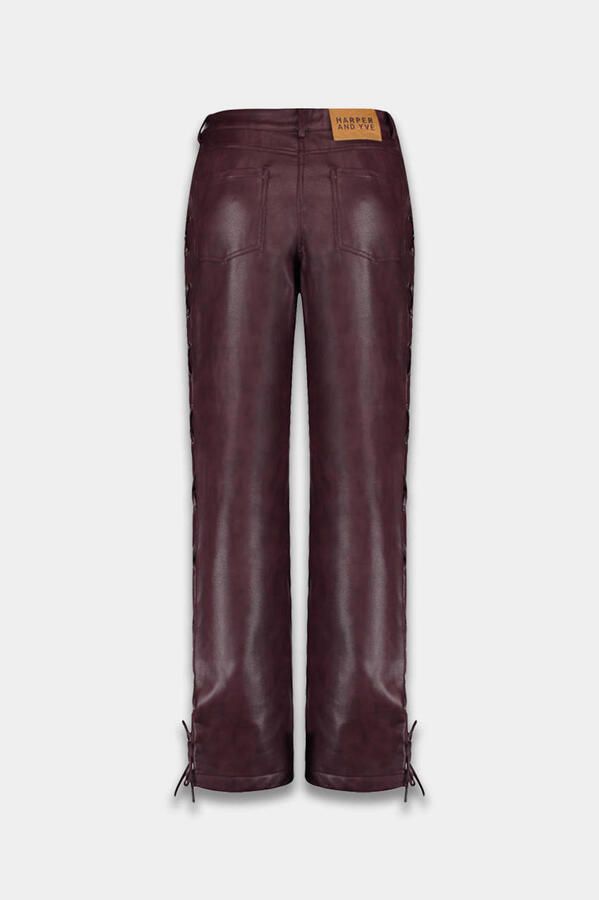 HARPER & YVE imitatieleren wide leg regular waist broek donkerrood - Foto 3