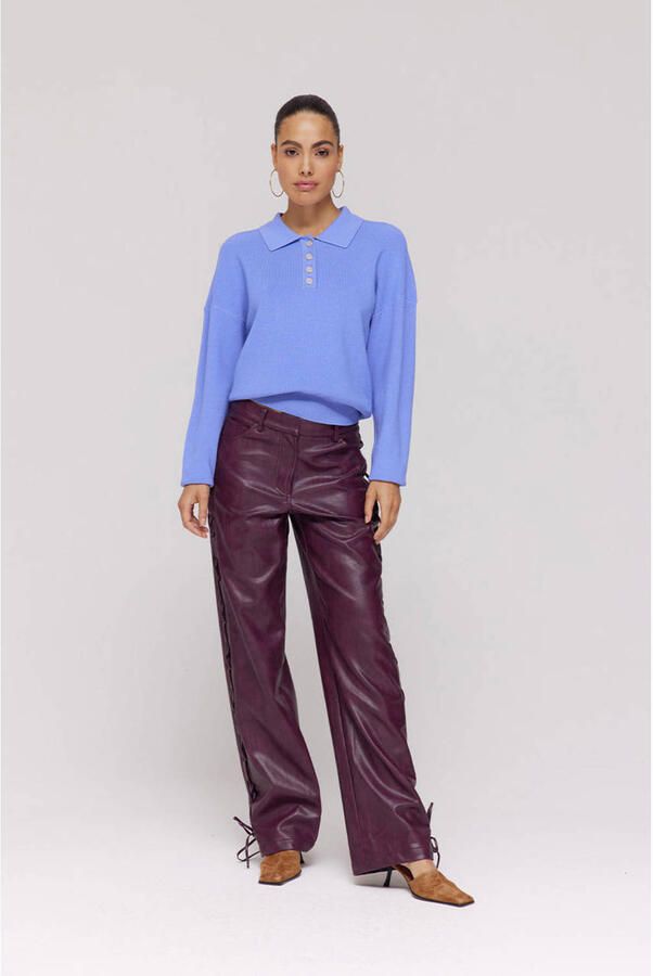 HARPER & YVE imitatieleren wide leg regular waist broek donkerrood