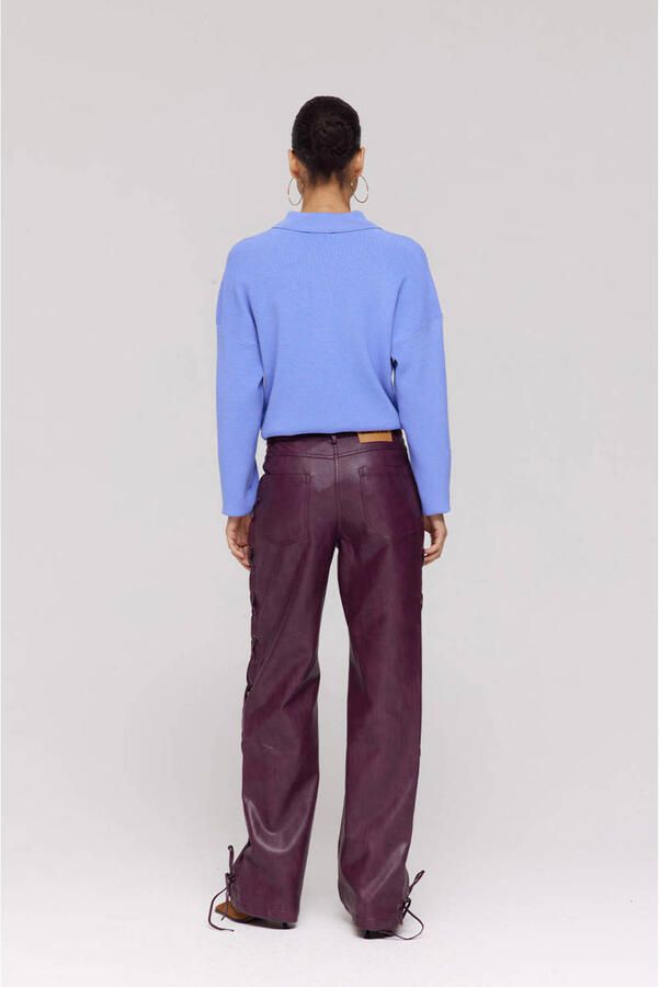 HARPER & YVE imitatieleren wide leg regular waist broek donkerrood - Foto 2