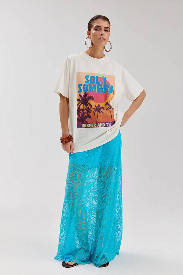 HARPER & YVE kanten gebloemde maxi rok blauw