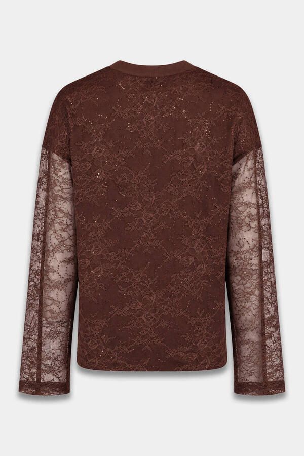 HARPER & YVE kanten oversized semi-transparante top met glitters roodbruin - Foto 2