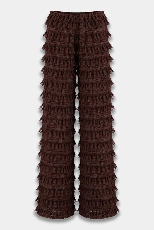 HARPER & YVE kanten wide leg broek met franjes donkerbruin
