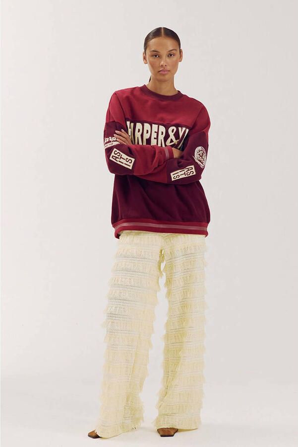 HARPER & YVE kanten wide leg broek met ruches lichtgeel
