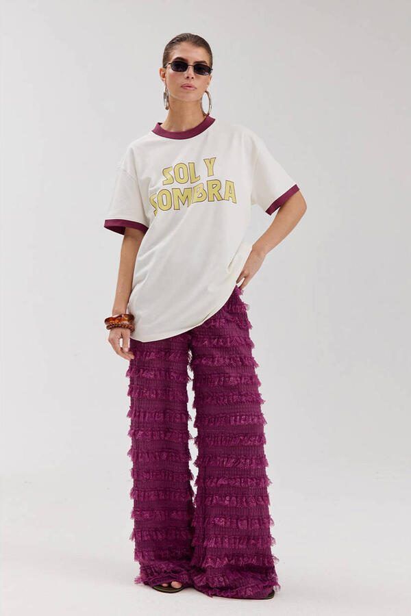 HARPER & YVE kanten wide leg high waist broek donkerpaars - Foto 5