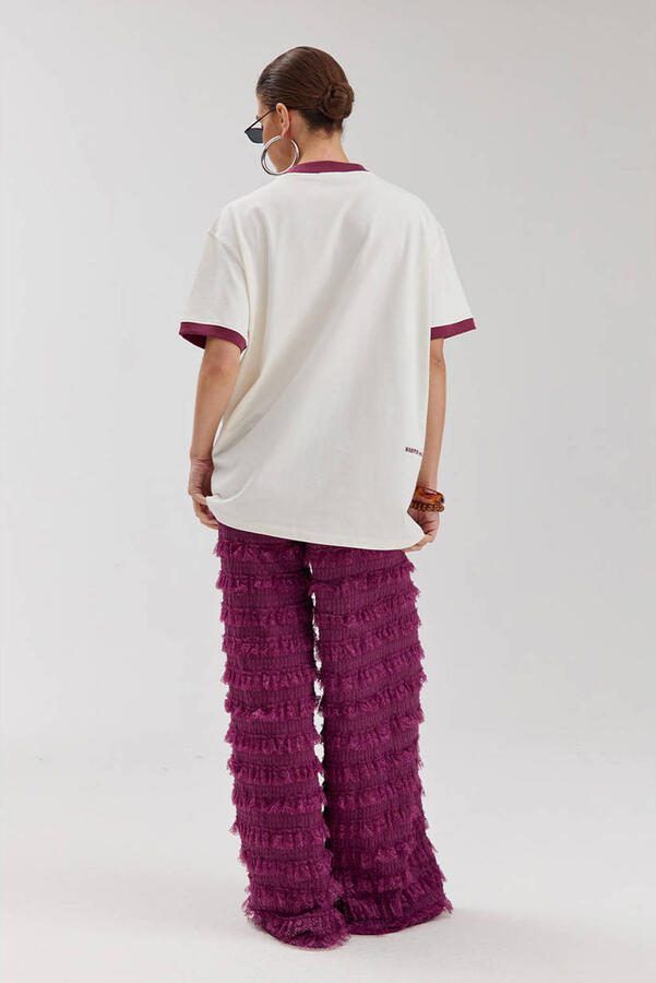 HARPER & YVE kanten wide leg high waist broek donkerpaars - Foto 6