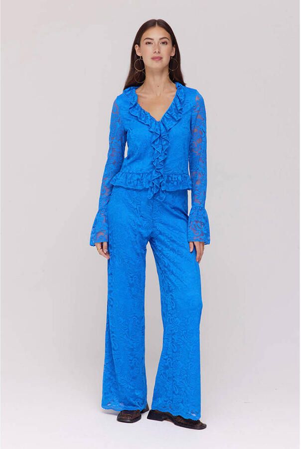 HARPER & YVE kanten wide leg regular waist broek blauw
