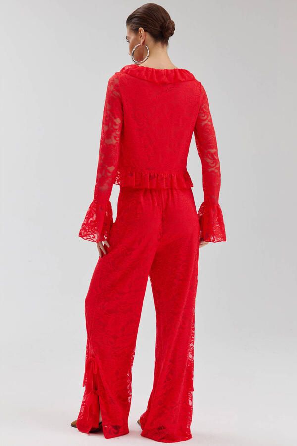 HARPER & YVE kanten wide leg regular waist gebloemde broek rood - Foto 2