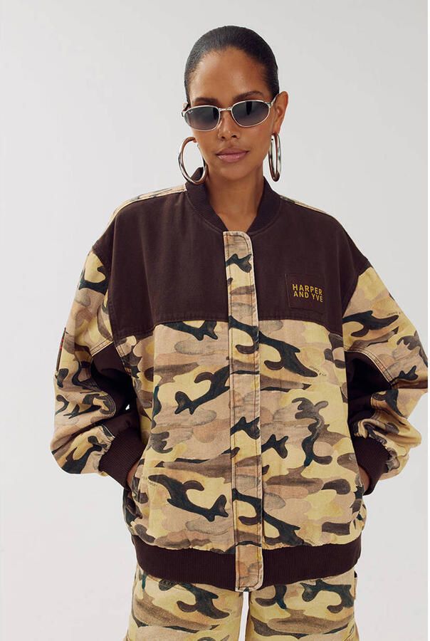 HARPER & YVE katoenen camouflage bomberjack met patches geel