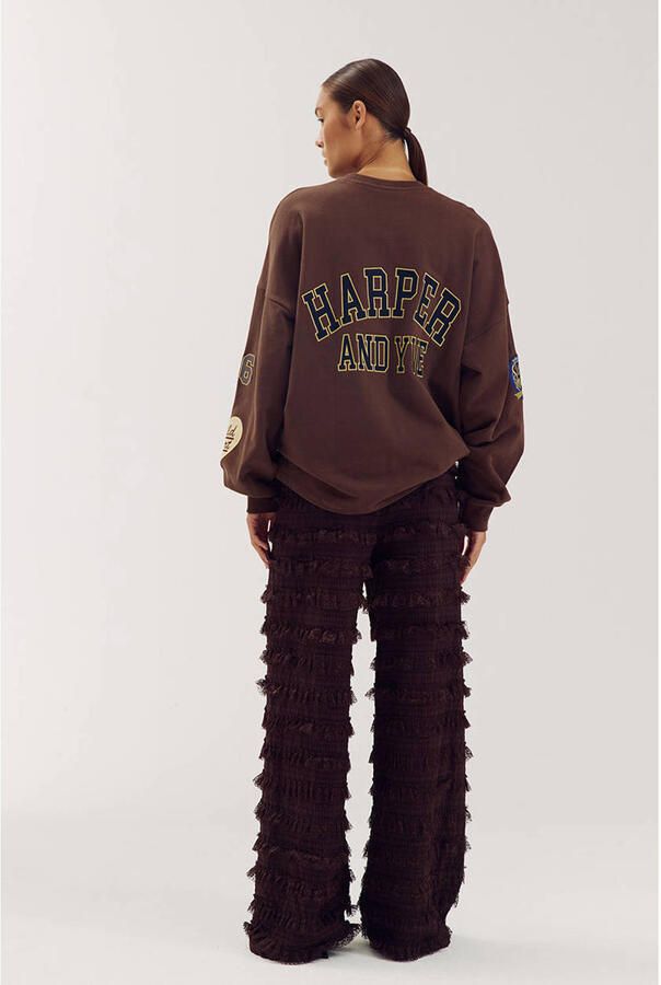 HARPER & YVE katoenen oversized trui met borduursels donkerbruin - Foto 2