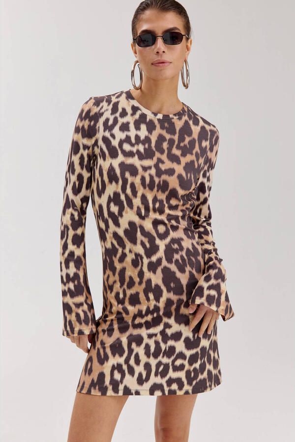 HARPER & YVE korte jurk met dierenprint bruin