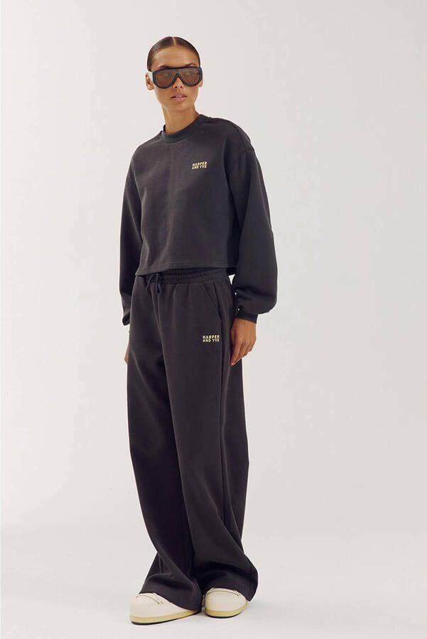 HARPER & YVE loose fit flared broek met logo antraciet
