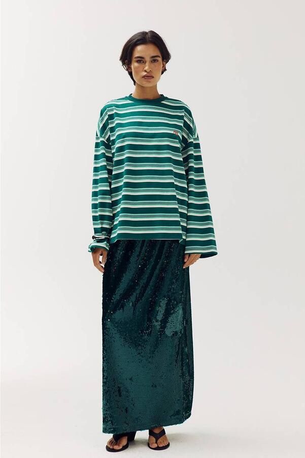 HARPER & YVE maxi kokerrok met pailletten en split teal