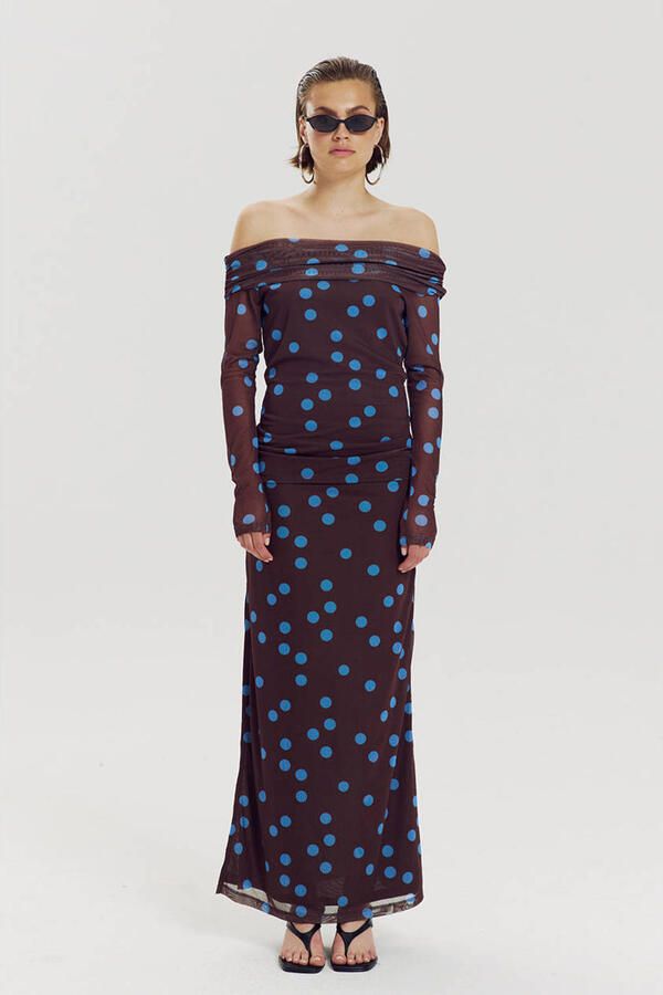 HARPER & YVE maxi rok met split en stippen bruin