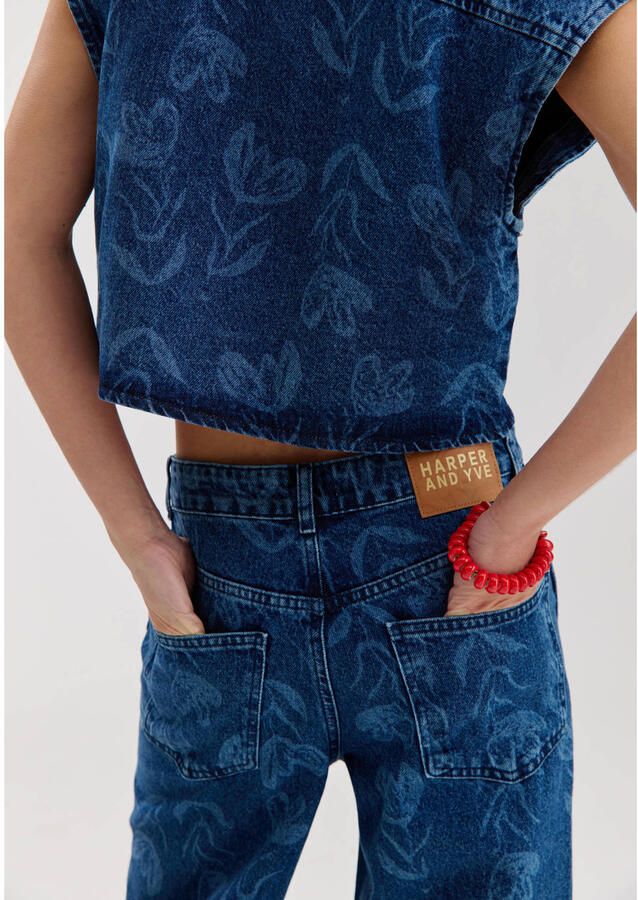 HARPER & YVE MAYRA-PA gebloemde wide leg jeans medium blue denim