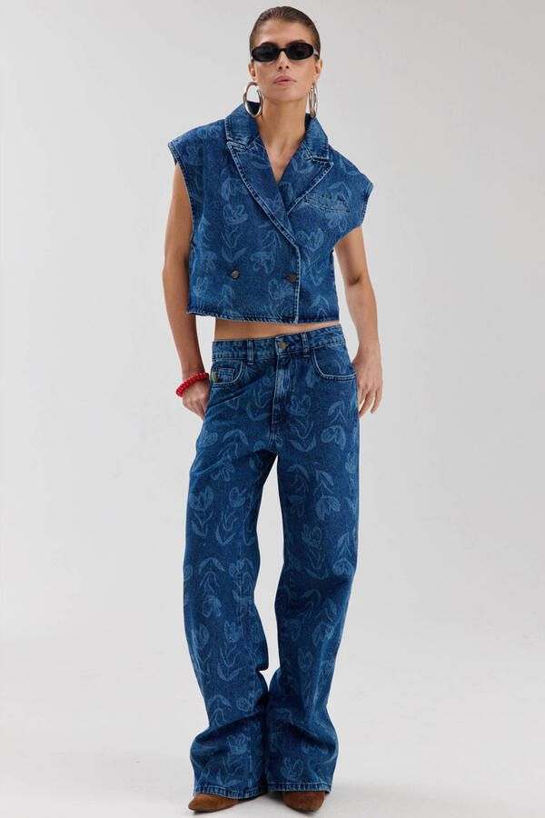 HARPER & YVE MAYRA-PA gebloemde wide leg jeans medium blue denim - Foto 2