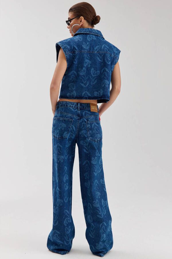 HARPER & YVE MAYRA-PA gebloemde wide leg jeans medium blue denim - Foto 3