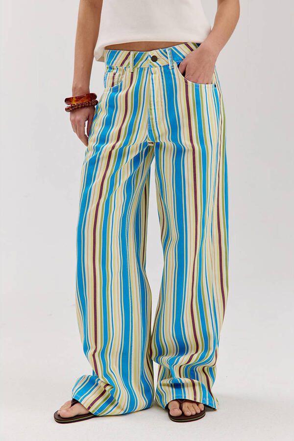 HARPER & YVE MAYRA-PA low waist gestreepte wide leg jeans blauw